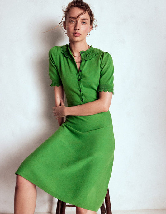 Melina Ruffle Knitted Dress Paradise Green