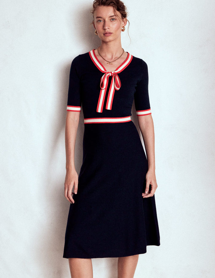 Tipped Bow Dress Navy