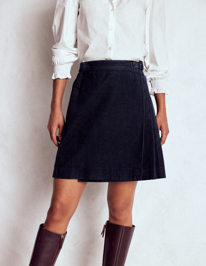 Helen Cord Kilt Skirt Navy