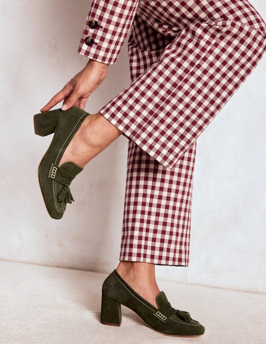 Sol Block Heeled Penny Loafers Dark Moss