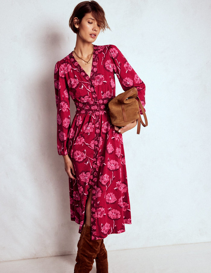 Natalia Long Sleeve Tea Dress Red, Delicate Carnation