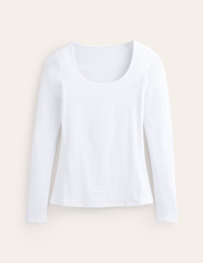 Double Layer Scoop Long Sleeve White