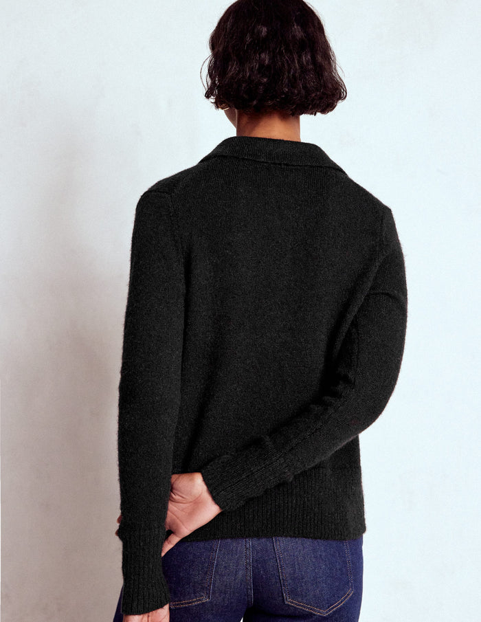 Collared Tie Front Cardigan Black