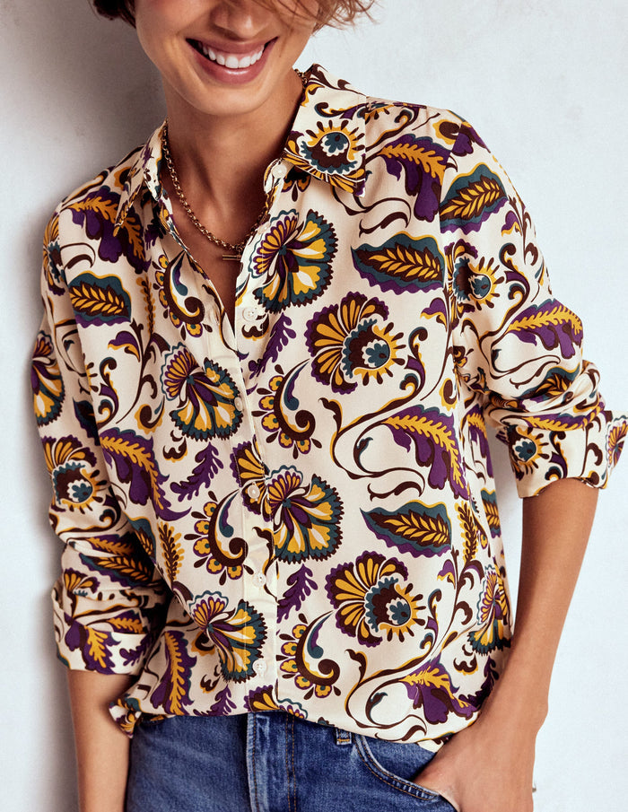 Sienna Silk Shirt Multi, Ornate Meadow