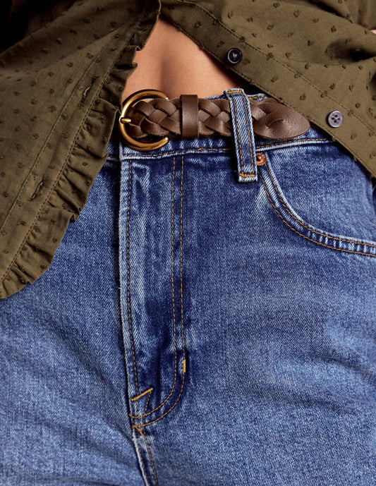 Skinny Plaited Belt Raw Umber