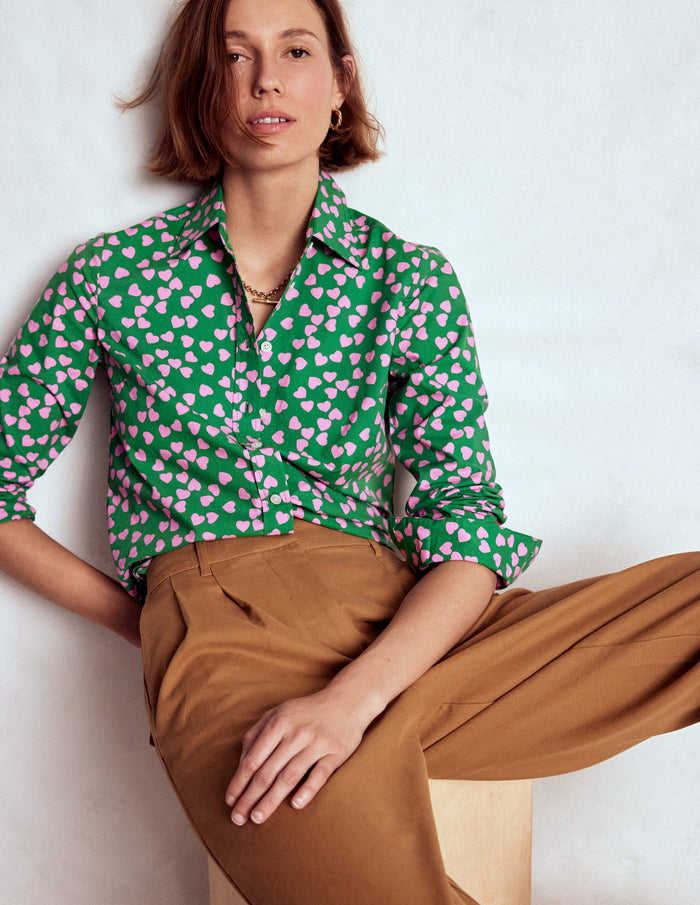 Sienna Cotton Shirt Highland Green, Heart Cascade