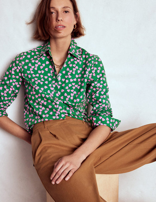 Sienna Cotton Shirt Highland Green, Heart Cascade