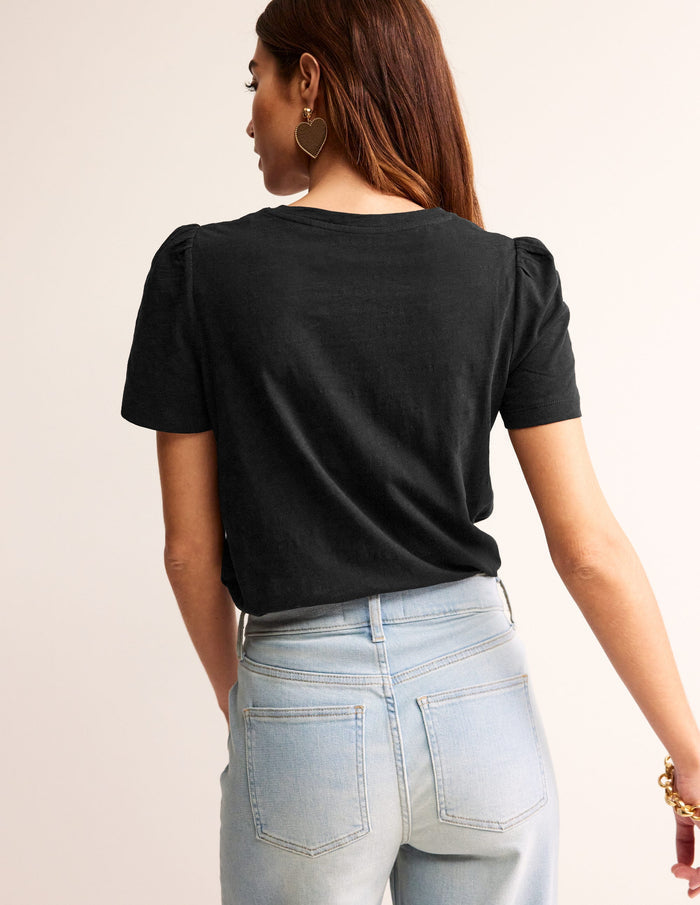 Cotton Puff Sleeve T-Shirt Black