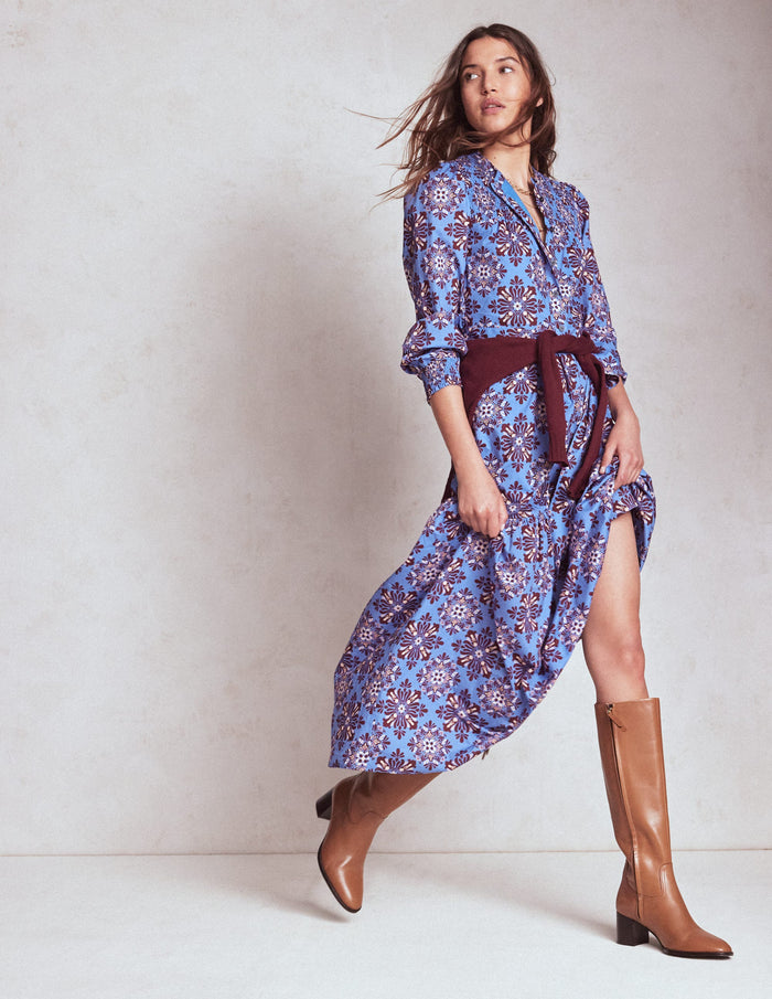 Cecily Cotton Midi Dress Soft Blue, Bloom Mosaic