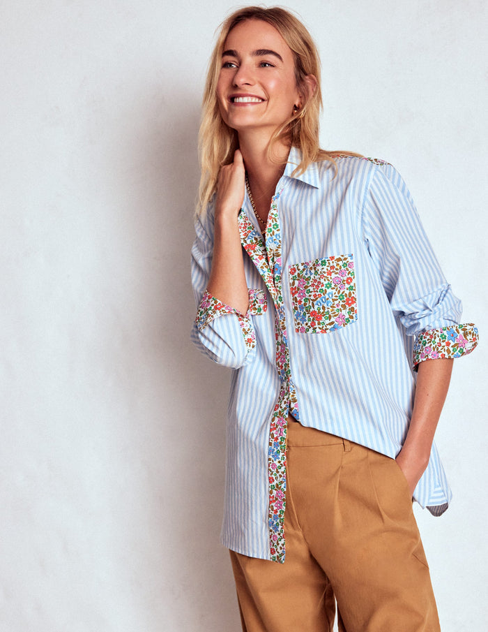 Sadie Relaxed Cotton Shirt Blue Stripe, Flowerbed Hotch