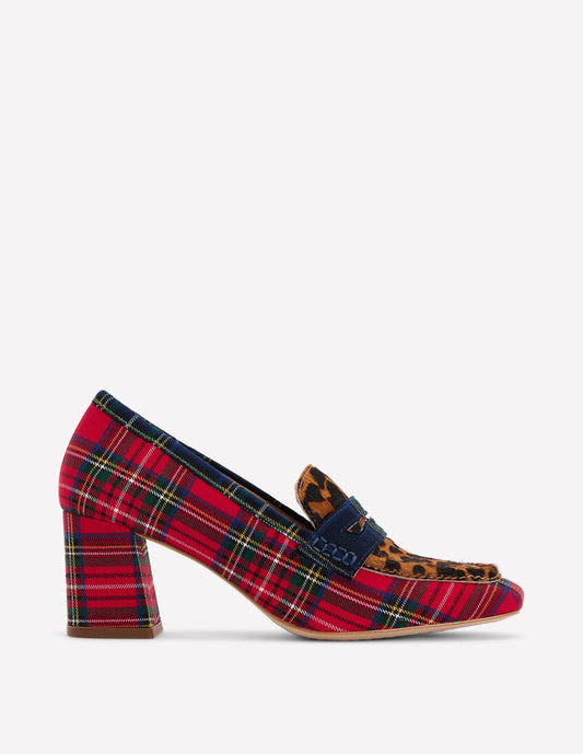 Sol Block Heeled Penny Loafers Tartan Check