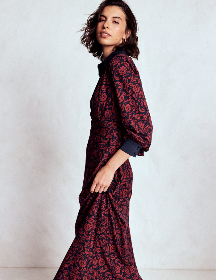 Empire Waistline Shirt Dress Red, Ornate Flora