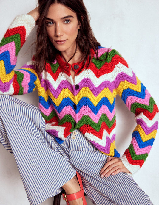 Chunky Chevron Knitted Jacket Multi, Zig Zag