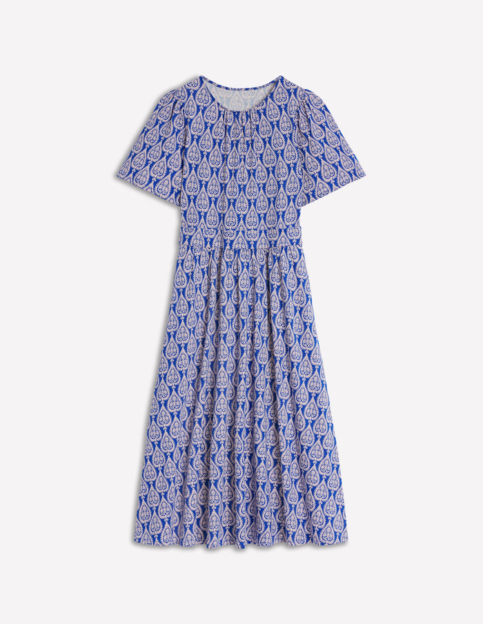 Louisa Jersey Midi Dress Bright Blue, Ornate Geo