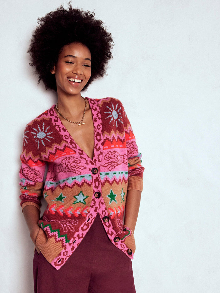 Quinn Boyfriend Cardigan Camel, Cheetahs
