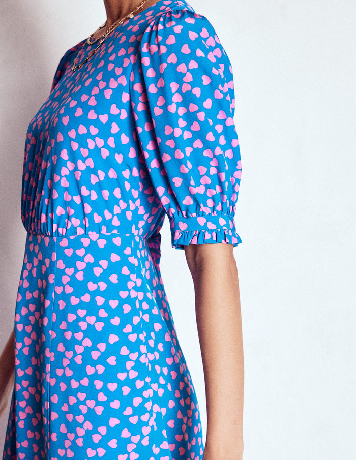 Blanca Midi Tea Dress Kingfisher Blue, Heart Cascade