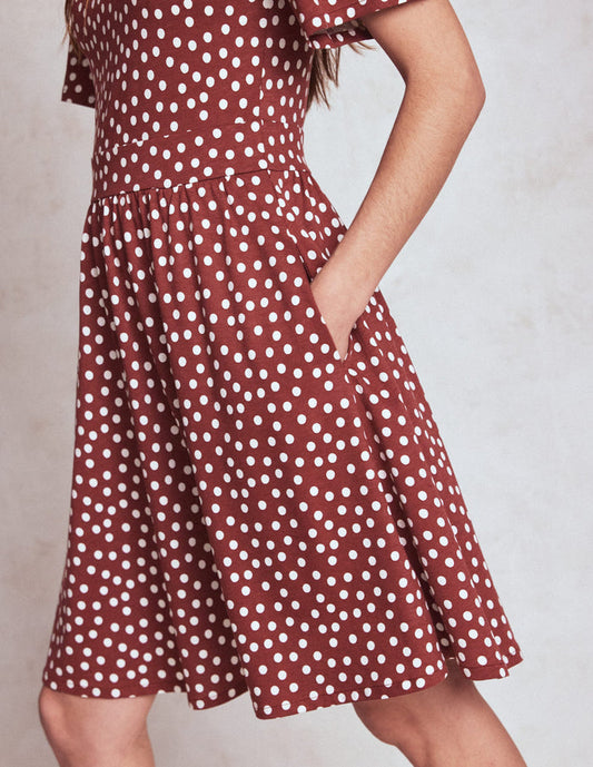 Louisa Short Jersey Dress Chestnut, Painted Dot