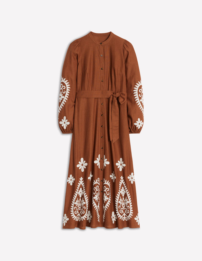 Mae Linen Blend Shirt Dress Russet