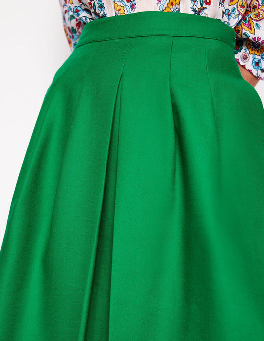 Pleat Detail Midi Skirt Rich Emerald