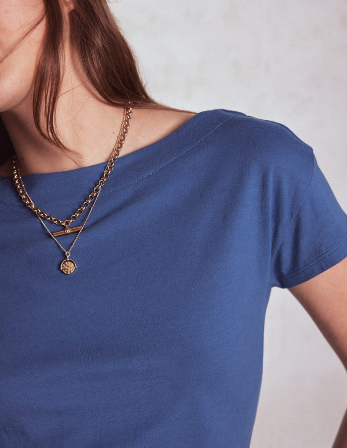 Supersoft Boat Neck T-Shirt Denim Blue