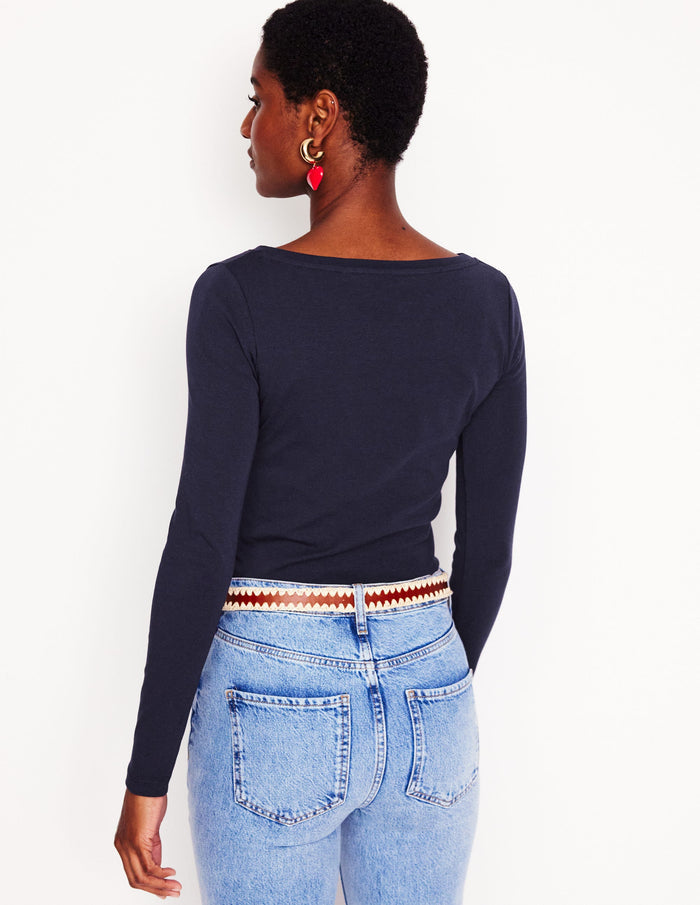 Essential Boat-Neck Jersey Top Navy