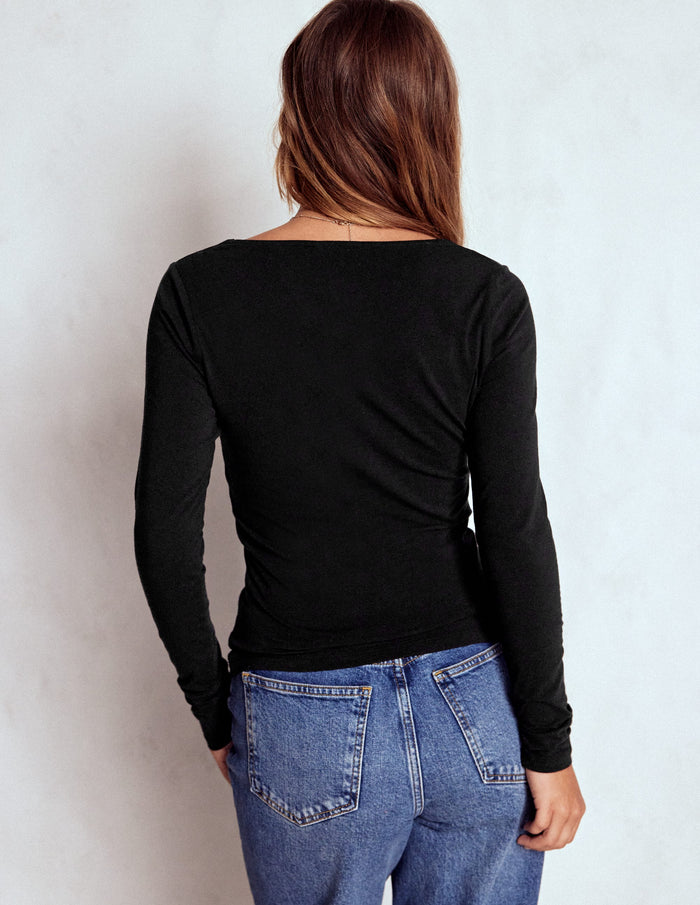 Double Layer Scoop Long Sleeve Black