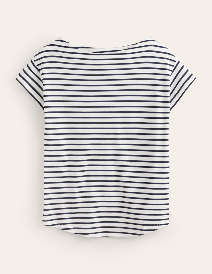 Supersoft Boat Neck T-Shirt Ivory, Navy Stripe
