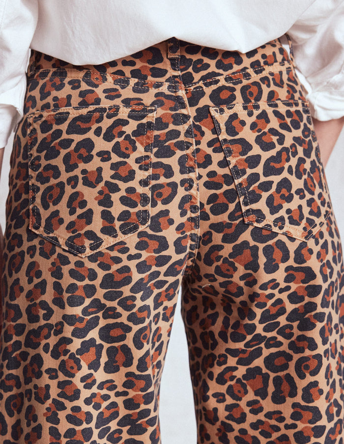 High Rise Wide Leg Jeans Leopard Print