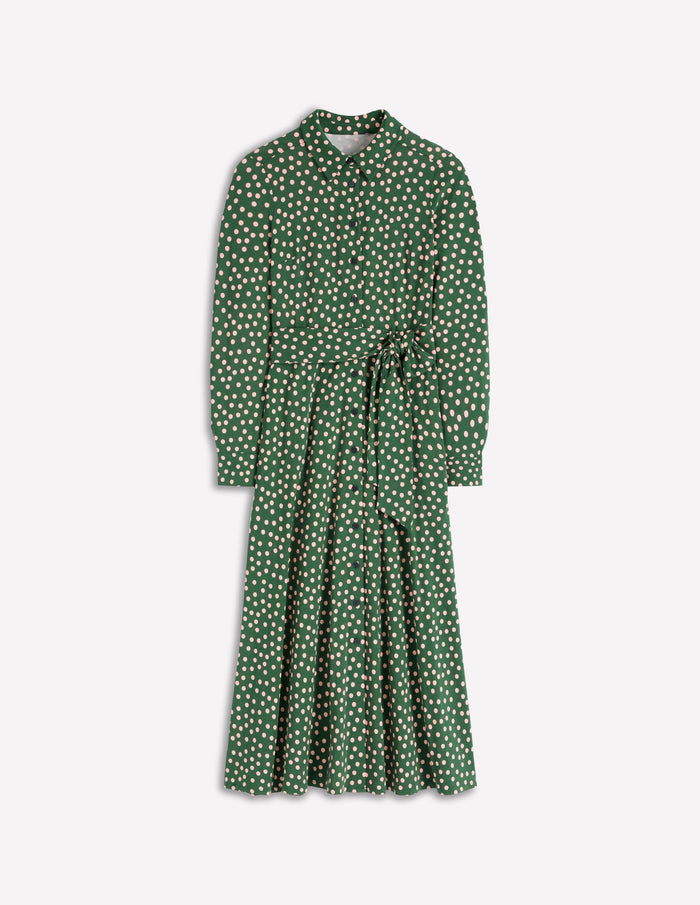 Marcia Jersey Shirt Dress Hunter Green, Painted Dot