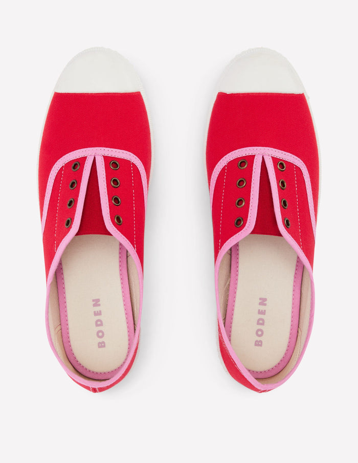 Laceless Canvas Plimsoll Post Box Red/Soft Pink