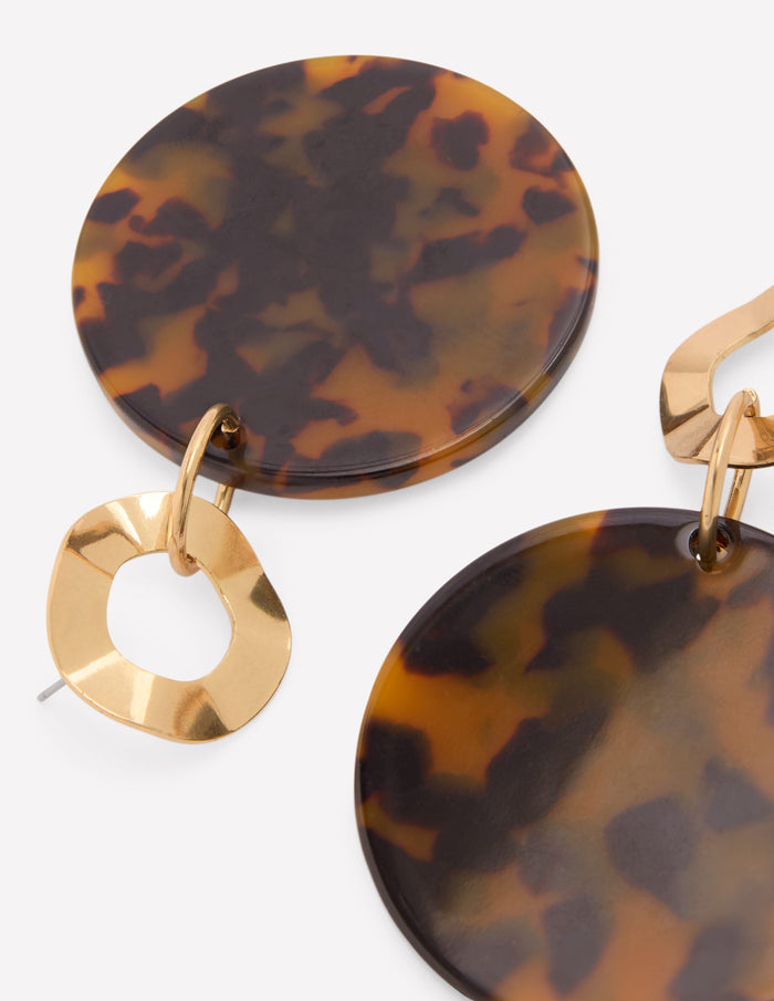 Resin Disc Earrings Brown Tort