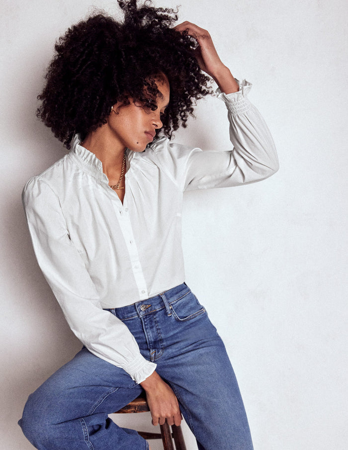 Lorna Pleated Cotton Top White