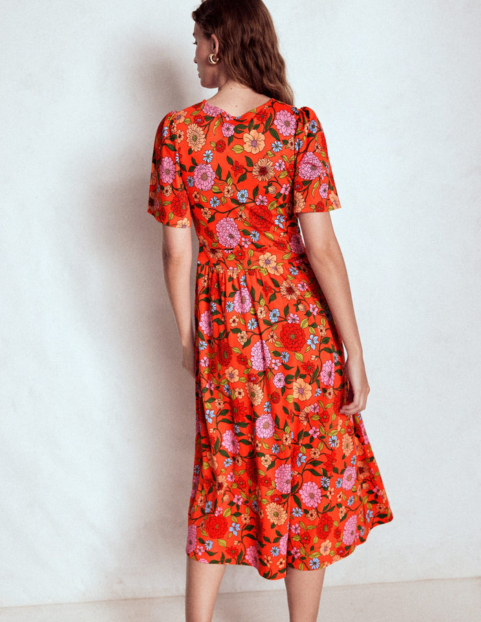 Louisa Jersey Midi Dress Firecracker Red, Dahlia Trail