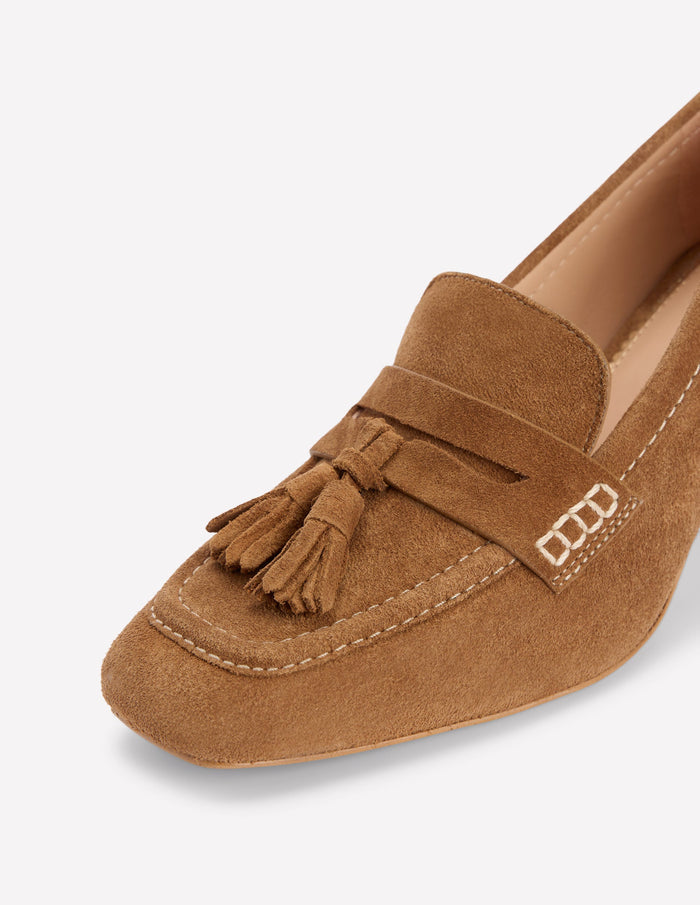 Sol Block Heeled Penny Loafers Tan