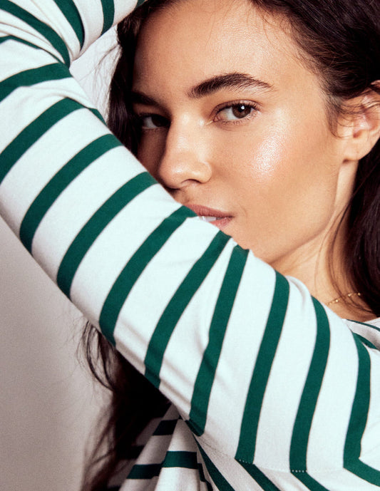 Olivia Long Sleeve Breton Emerald Night Stripe