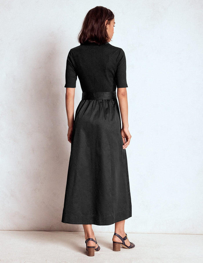 Collar Detail Mix Midi Dress Black
