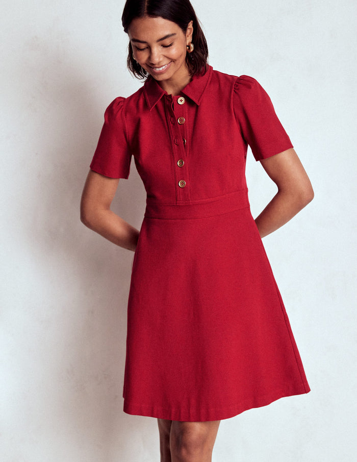 Nicolette Ponte Shirt Dress Crimson Red
