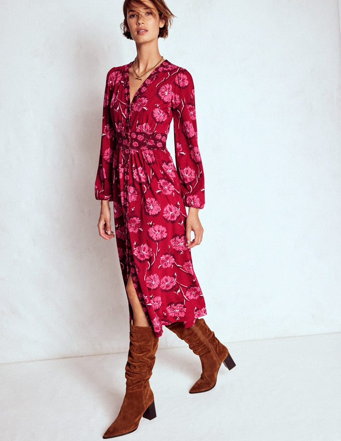 Natalia Long Sleeve Tea Dress Red, Delicate Carnation