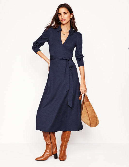 Imogen Collared Jersey Dress Navy