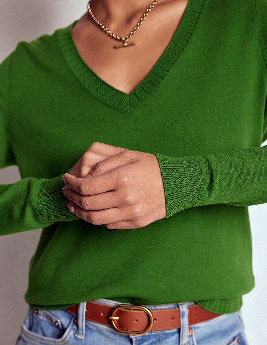 Emilia Cotton V Neck Sweater Promenade Green