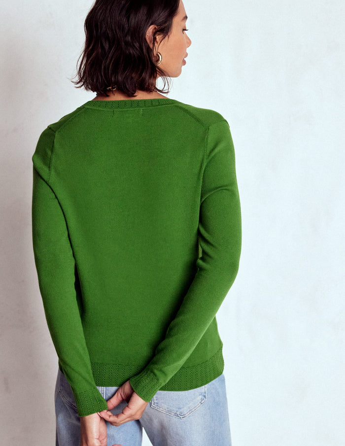 Emilia Cotton V Neck Sweater Promenade Green