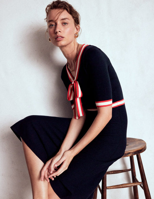 Tipped Bow Dress Navy