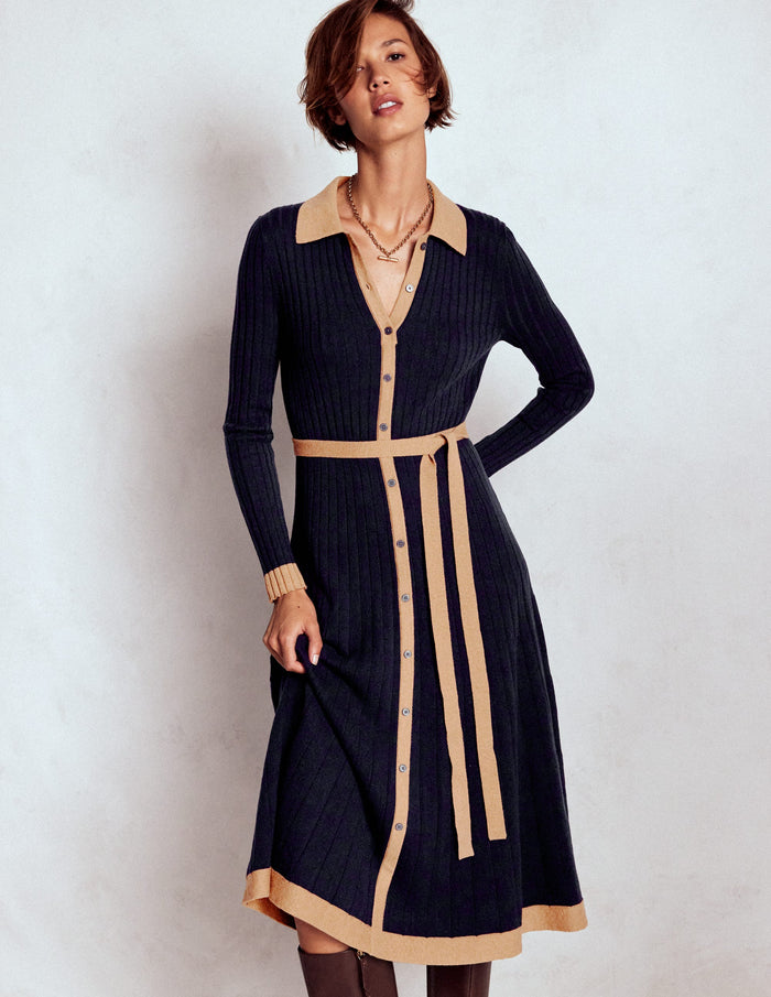 Rachel Knitted Shirt Dress Navy