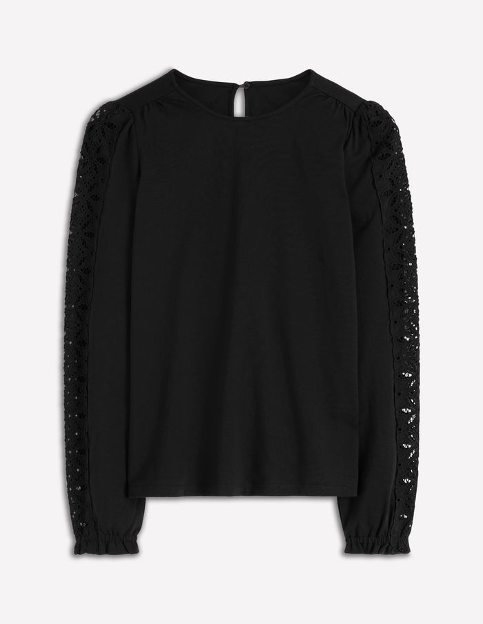 Scarlett Broderie Trim Top Black