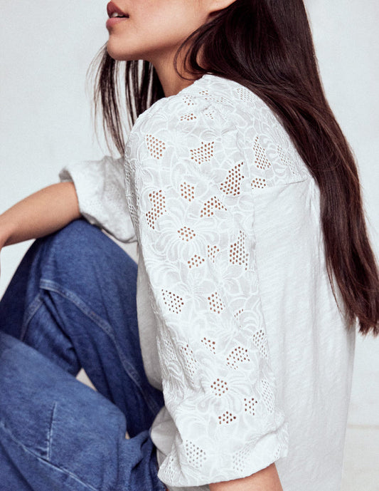 May Broderie Top White