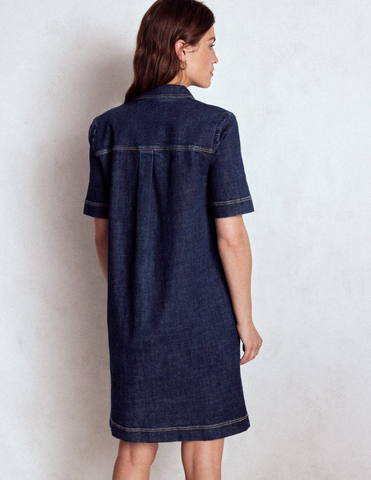 Zia Denim Pocket Shift Dress Dark Indigo