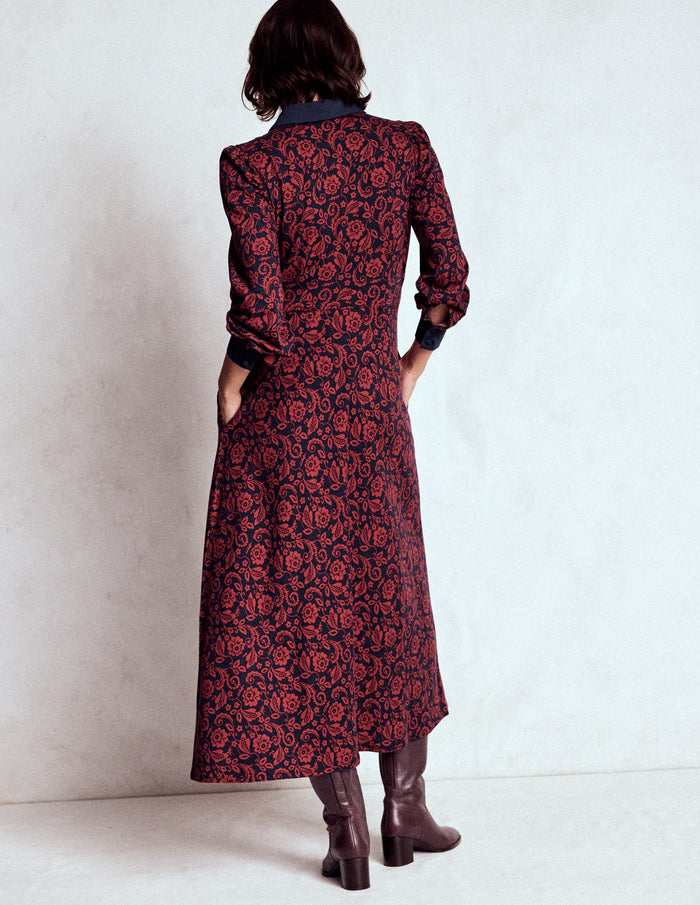 Empire Waistline Shirt Dress Red, Ornate Flora