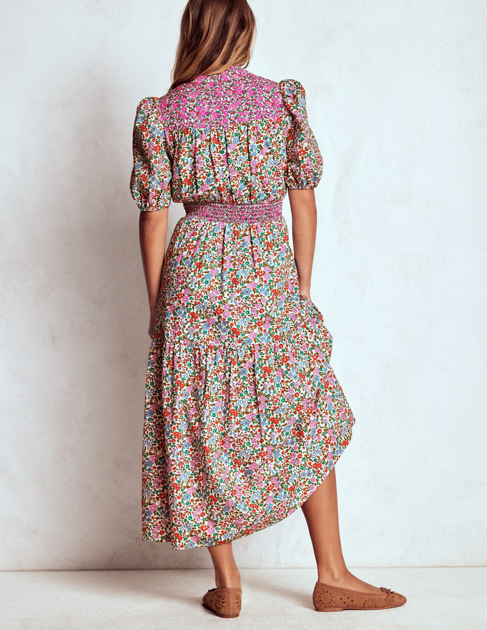Beatrice Cotton Midi Dress Multi, Flowerbed Cluster