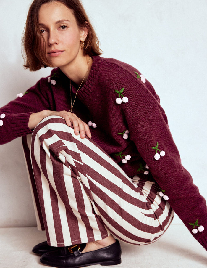 Natalie Embroidered Sweater Chestnut Melange, Cherry