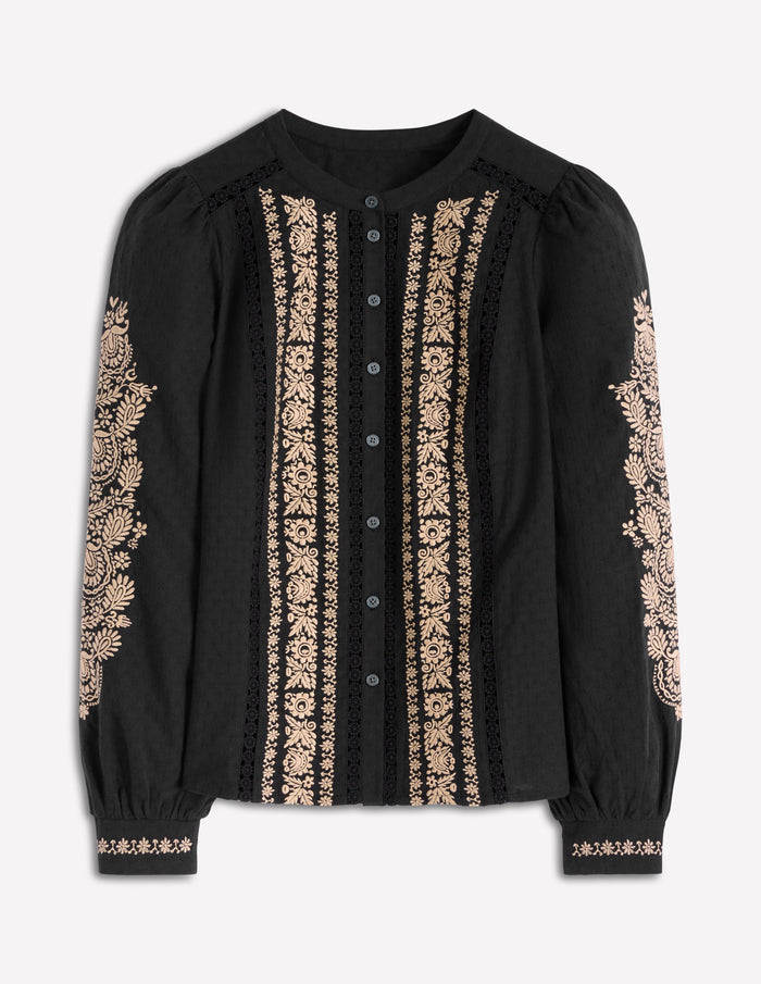Embroidered Cotton Top Black